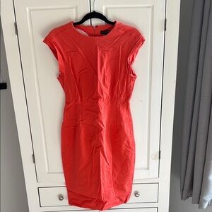 Banana Republic Orange Sheath Midi Dress Cap Sleeve Crew Neck
